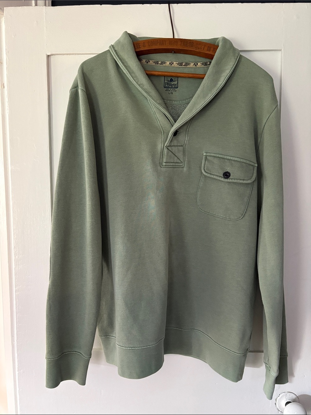 Pendleton Sage Green Shawl-Collar Pullover with Chest Pocket
